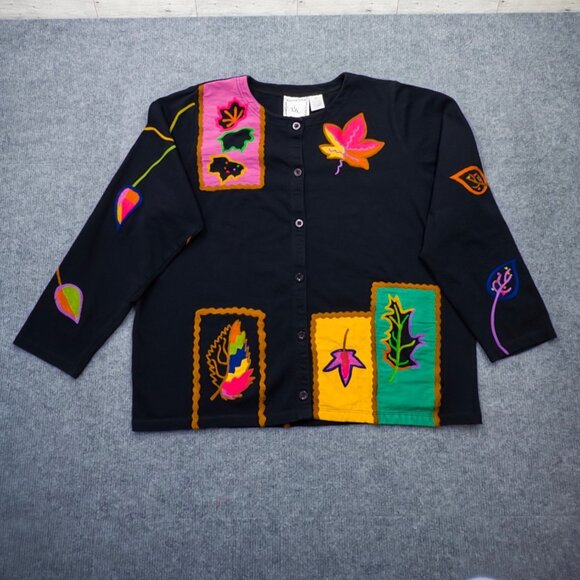 Michael Simon Lite Fall Festival Leaf Cardigan Embroidered Art to Wear Size XL - Picture 5 of 11